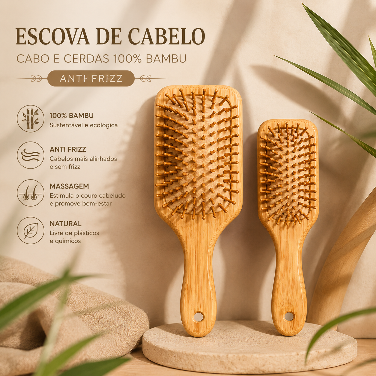 Labella Mar Escova Anti-Frizz de Bambu